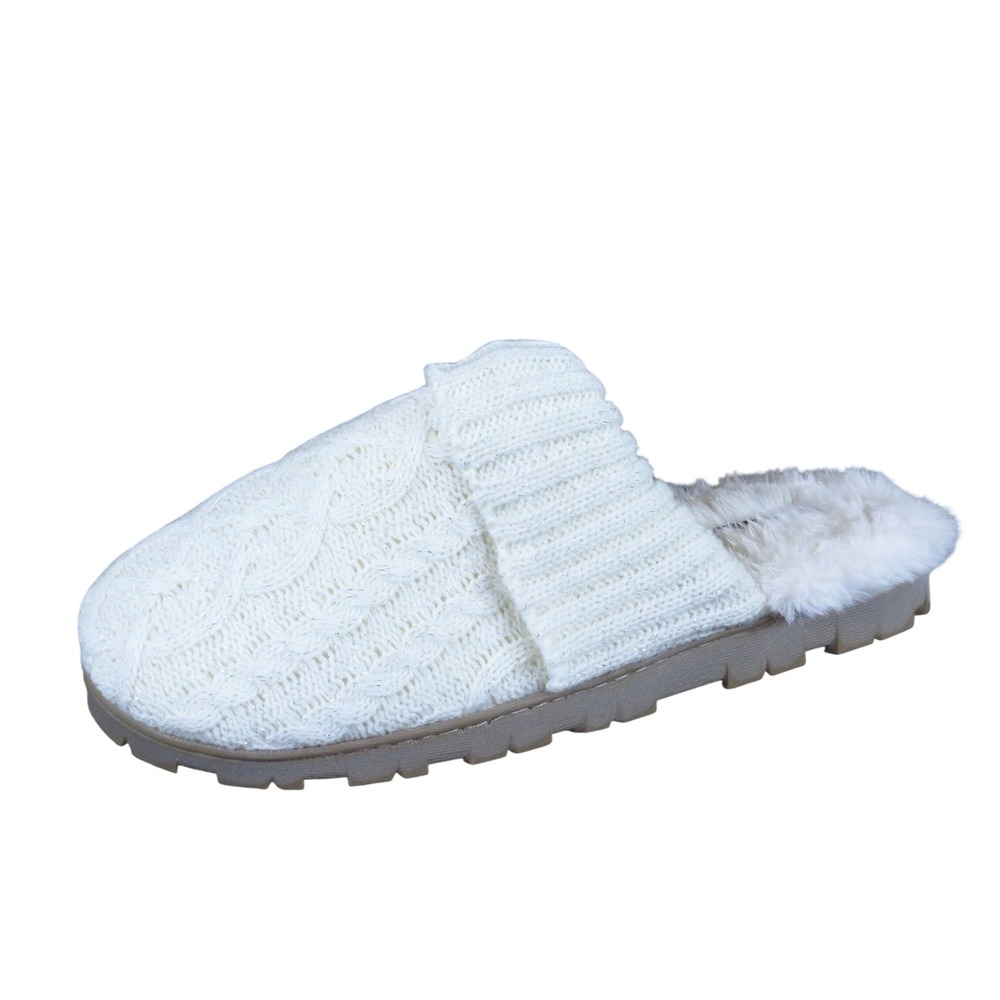 Sporto Cable Knit Women Mule Slipper Size 11-12 Indoor Outdoor Cream White